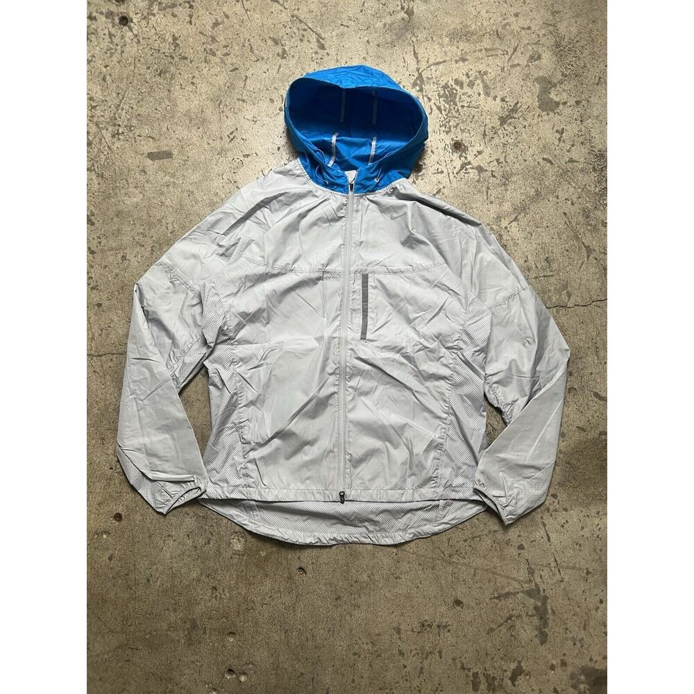 2010 Gray Nike Nylon Running Jacket Blue Colorblock Hood Reflective Men’s Size L